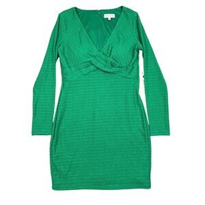 NWT Siena Green Textured Wrap Front Bodycon Dress Long Sleeve Knee Length - 12